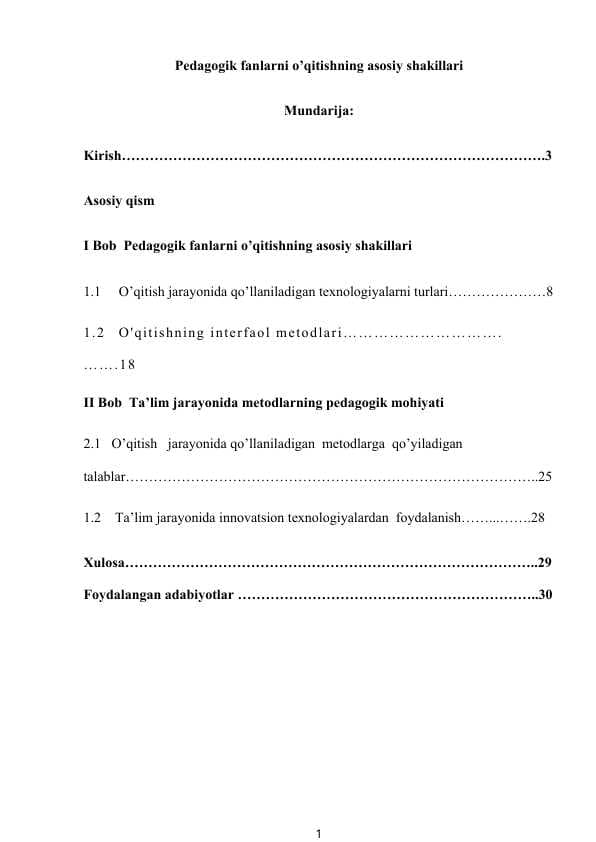 Pedagogik fanlarni o’qitishning asosiy shakillari