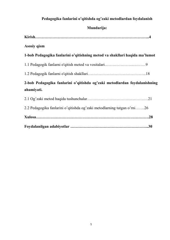Pedagogika fanlarini o’qitishda og’zaki metodlardan foydalanish