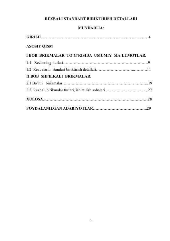REZBALI STANDART BIRIKTIRISH DETALLARI