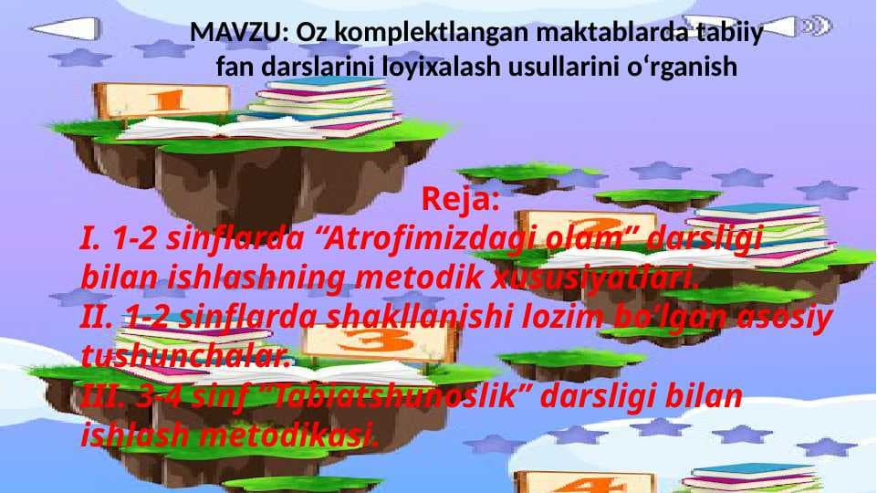 Oz komplektlangan maktablarda tabiiy fan darslarini loyixalash usullarini oʻrganish