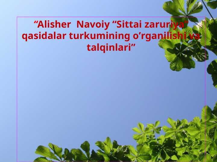 Alisher  Navoiy “Sittai zaruriya” qasidalar turkumining o’rganilishi va talqinlari