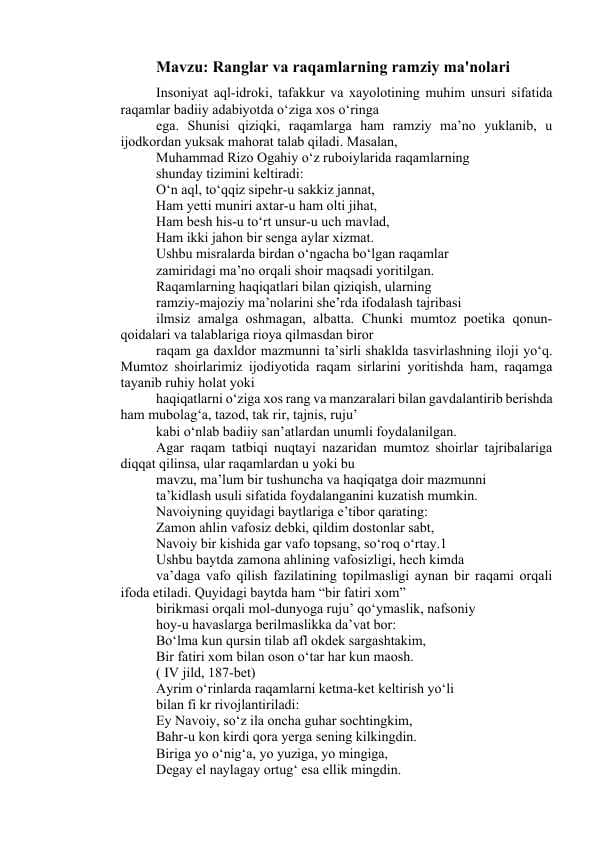 Ranglar va raqamlarning ramziy ma'nolari