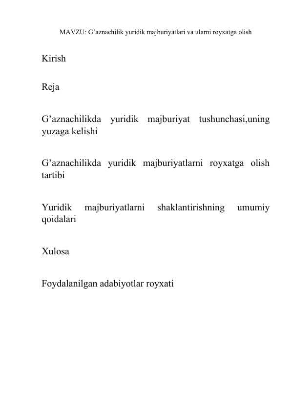 Gaznachilik yuridik majburiyatlari va ularni royxatga olish