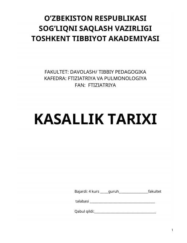 kasallik tarixi shablon