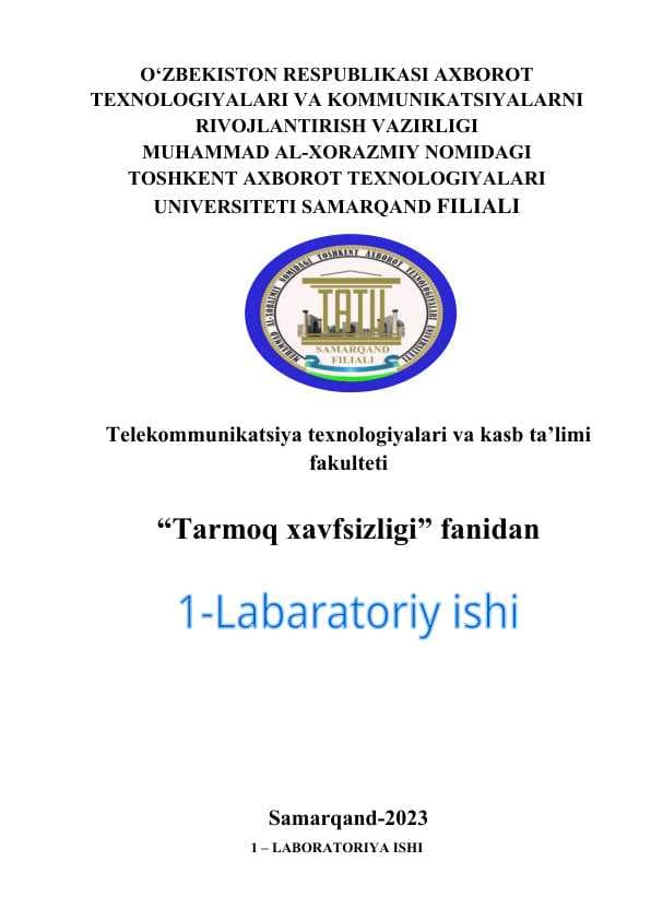 TARMOQ QURILMALARIDA DASTLABKI XAVFSIZLIK SOZLAMALARINI O’RNATISH-TELNET, SSH