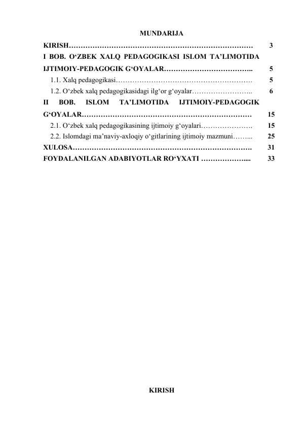 O‘zbek xalq pedagogikasi va islom ta’limotida ijtimoiy-pedagogik g‘oyalar