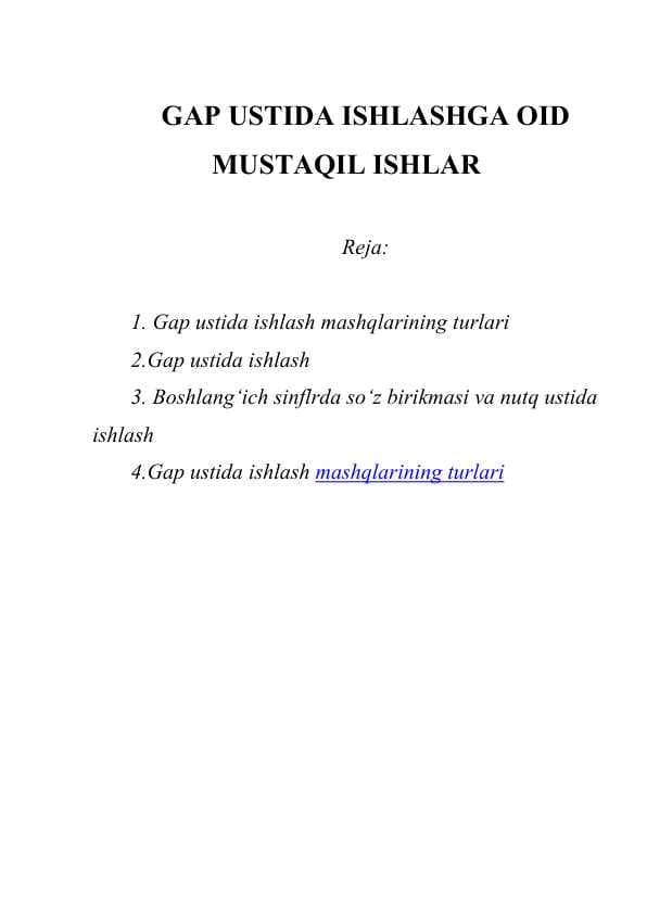 Gap ustida ishlashga oid mustaqil ishlar