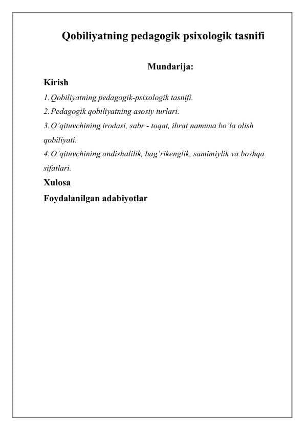 Qobiliyatning pedagogik psixologik tasnifi