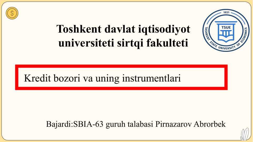 Kredit bozori va uning instrumentlari  slayd