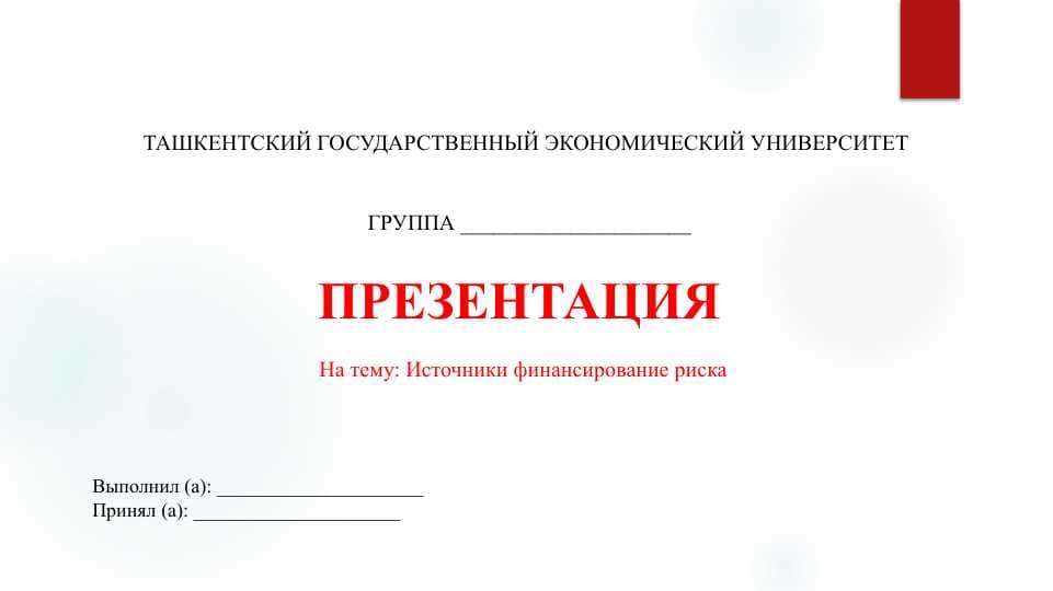 Источники финансирование риска