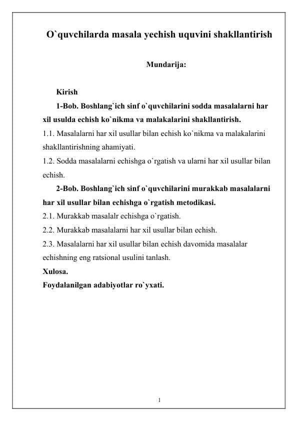 O`quvchilarda masala yechish uquvini shakllantirish