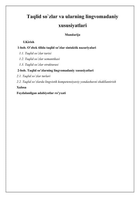 Taqlid so`zlar va ularning lingvomadaniy xususiyatlari