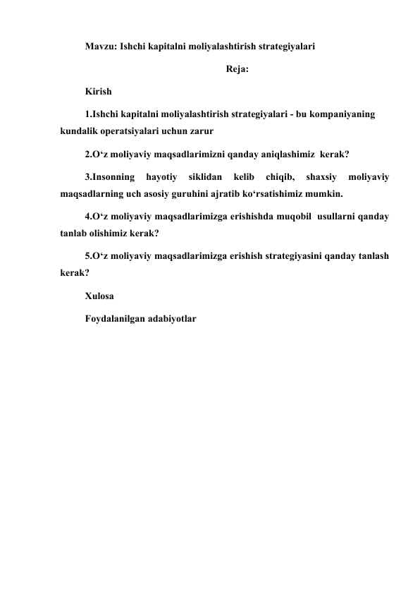 Ishchi kapitalni moliyalashtirish strategiyalari