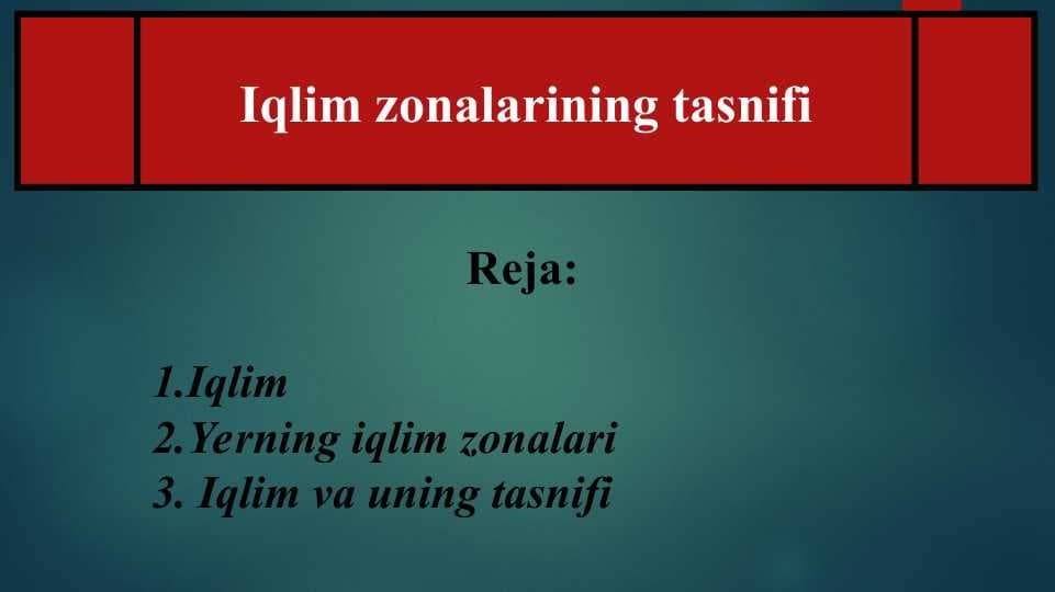 Iqlim zonalarining tasnifi