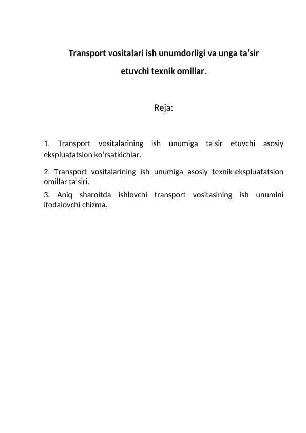 Transport vositalari ish unumdorligi