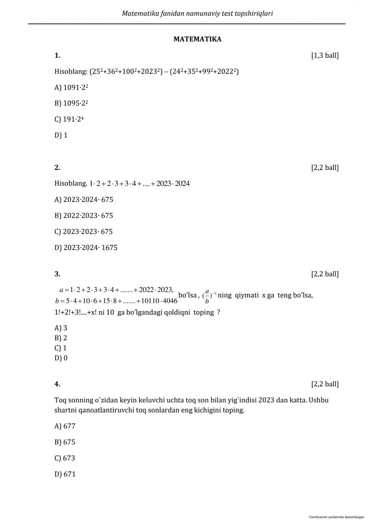 Matematika Milliy Sertifikat