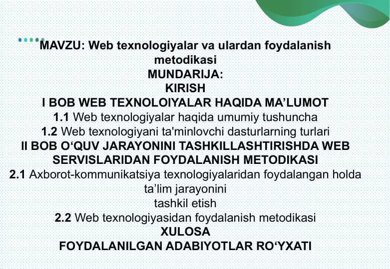 Web texnologiyalar va ulardan foydalanish metodikasi