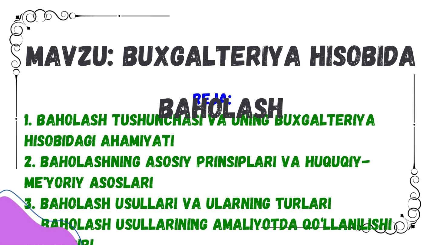 Buxgalteriya hisobida baholash
