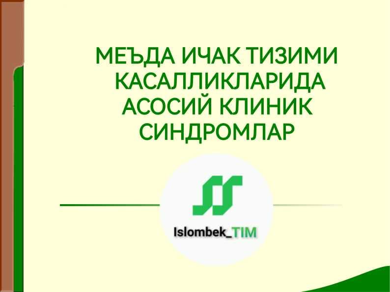 МЕЪДА ИЧАК ТИЗИМИ КАСАЛЛИКЛАРИДА АСОСИЙ КЛИНИК СИНДРОМЛАР