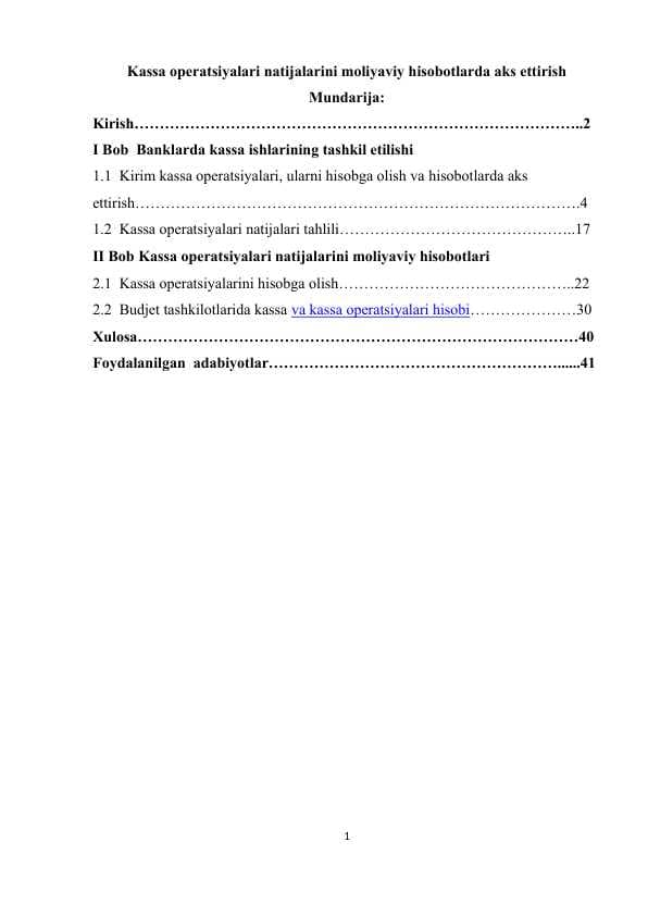 Kassa operatsiyalari natijalarini moliyaviy hisobotlarda aks ettirish