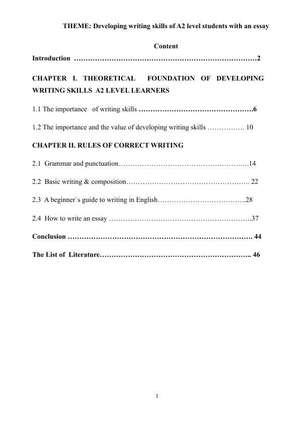 Developing writing skills of A2 level students with an essay