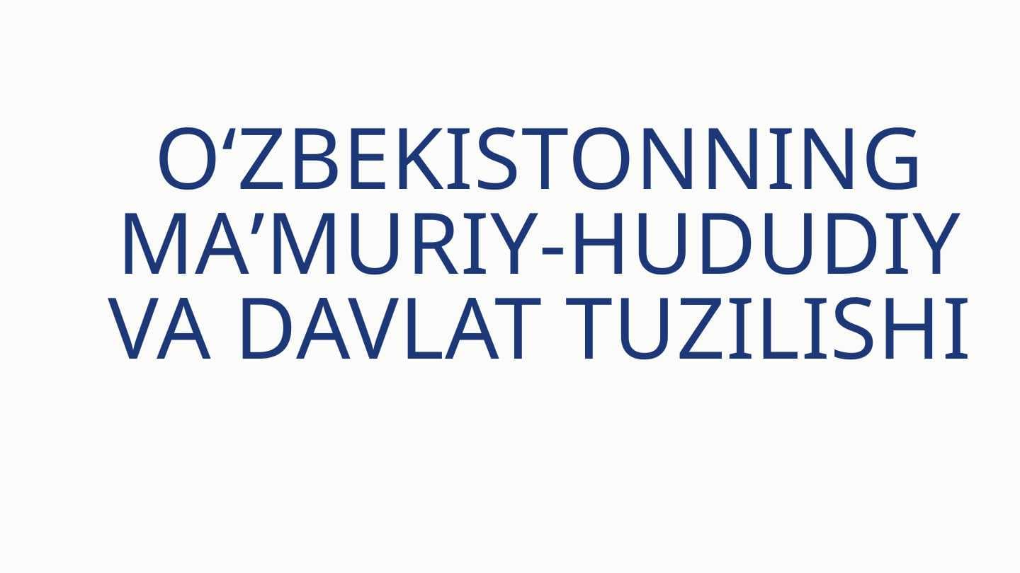 OʻZBEKISTONNING MAʼMURIY-HUDUDIY VA DAVLAT TUZILISHI