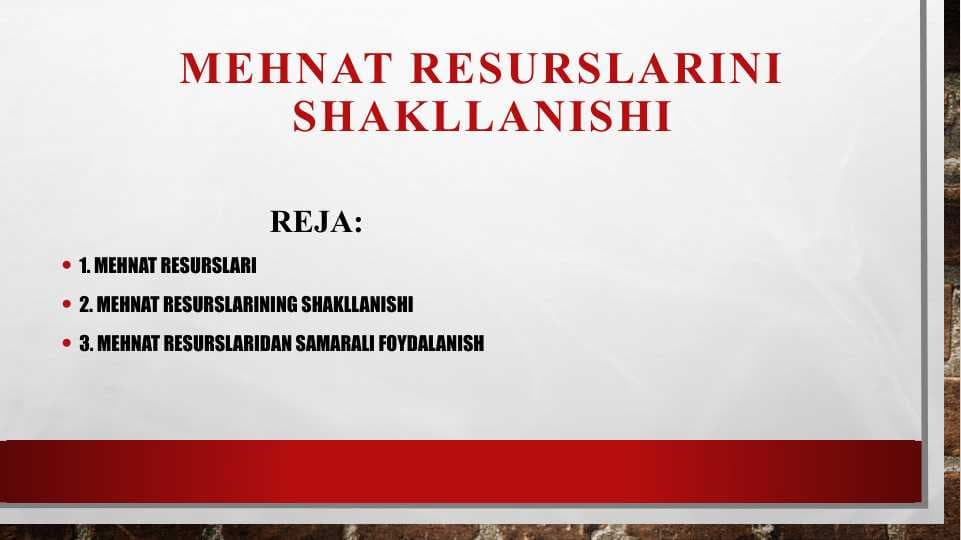 Mehnat resurslarini shakllanishi
