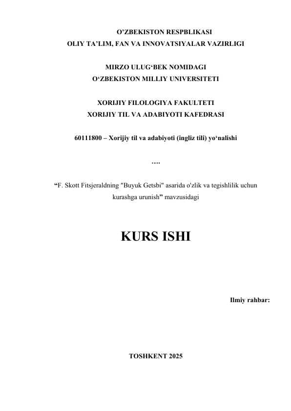 The reference to struggle for identity and belonging in F. Scott Fitzgerald’s The Great Gatsby kurs ishi