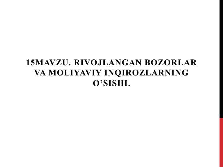 Rivojlangan bozorlar va moliyaviy inqiroz osishi