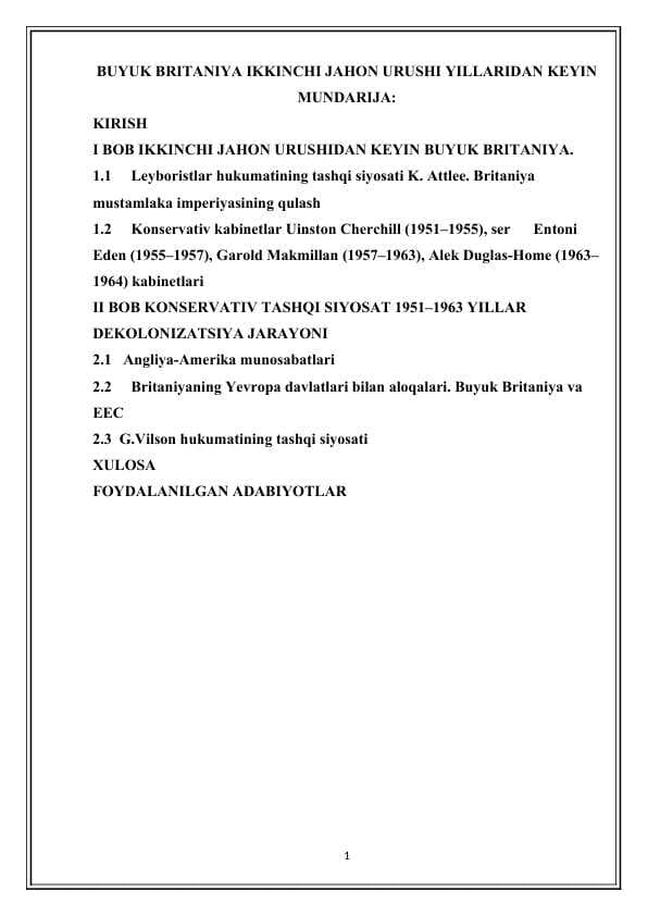 BUYUK BRITANIYA IKKINCHI JAHON URUSHI YILLARIDAN KEYIN