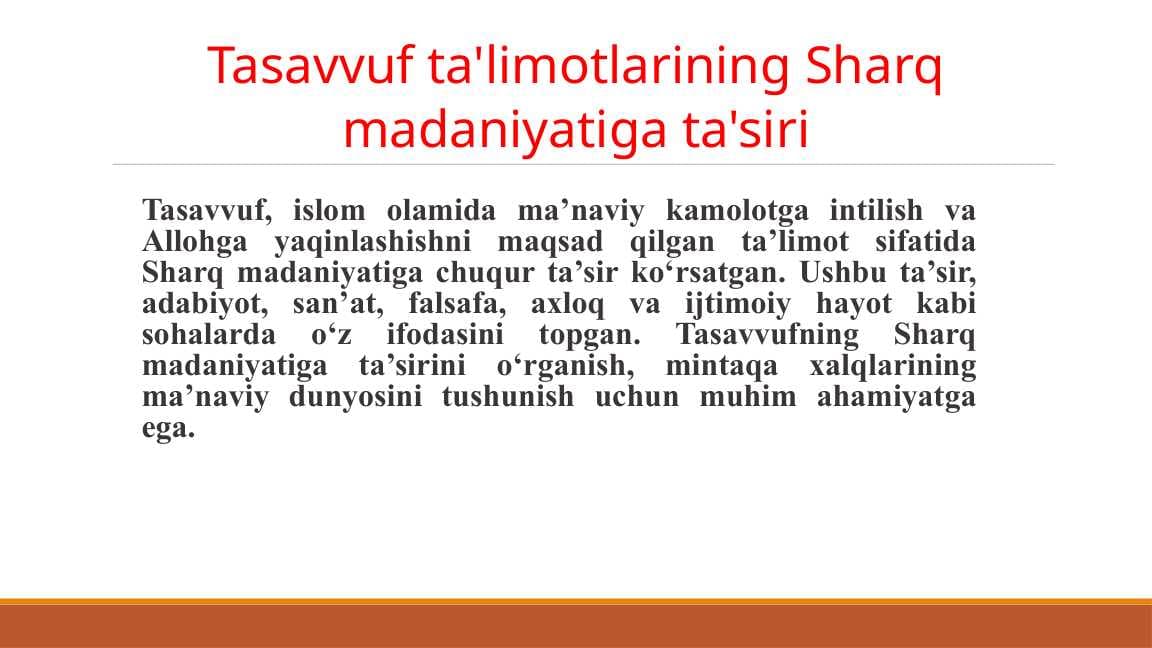 Tasavvufning sharq madaniyatiga ta'siri