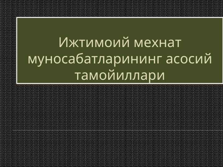 Ижтимоий мехнат муносабатларининг асосий тамойиллари