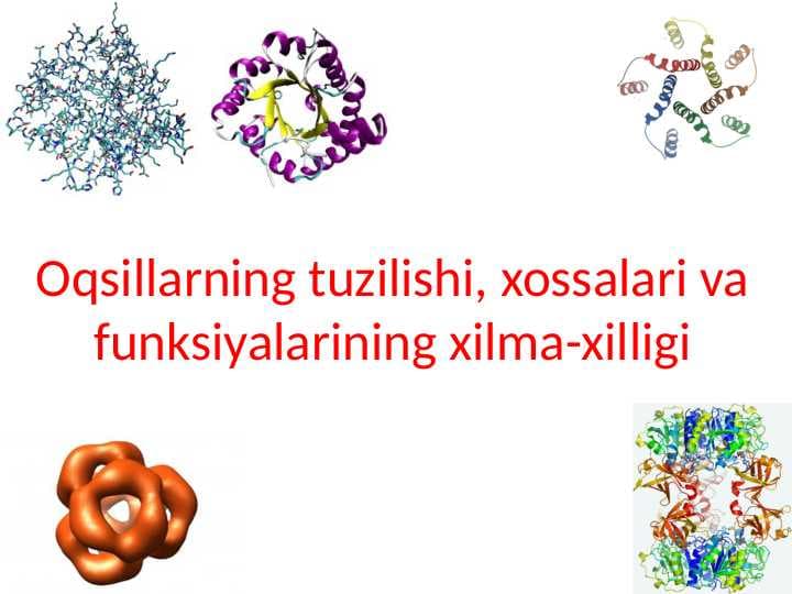 Oqsillarning tuzilishi, xossalari va funksiyalarining xilma-xilligi