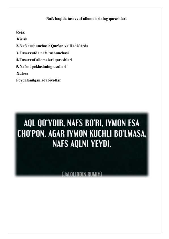 Nafs haqida tasavvuf allomalarining qarashlari 25