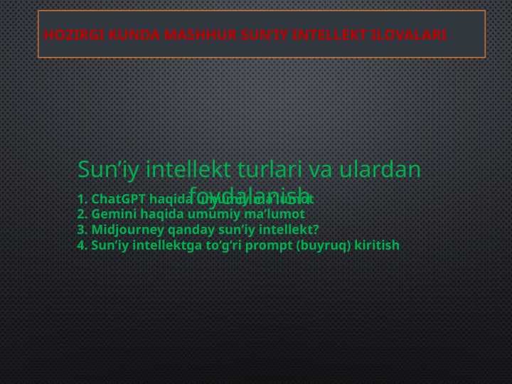 Hozirgi kunda mashhur sun’iy intellekt ilovalari
