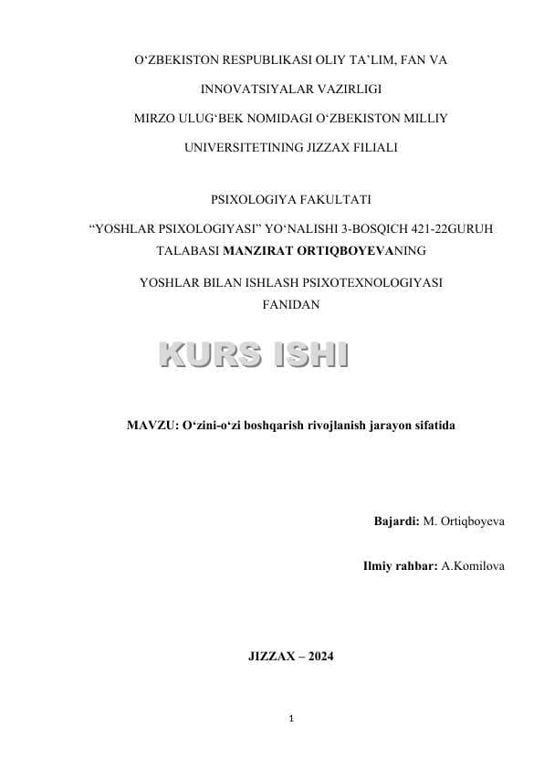O‘zini-o‘zi boshqarish rivojlanish jarayon sifatida