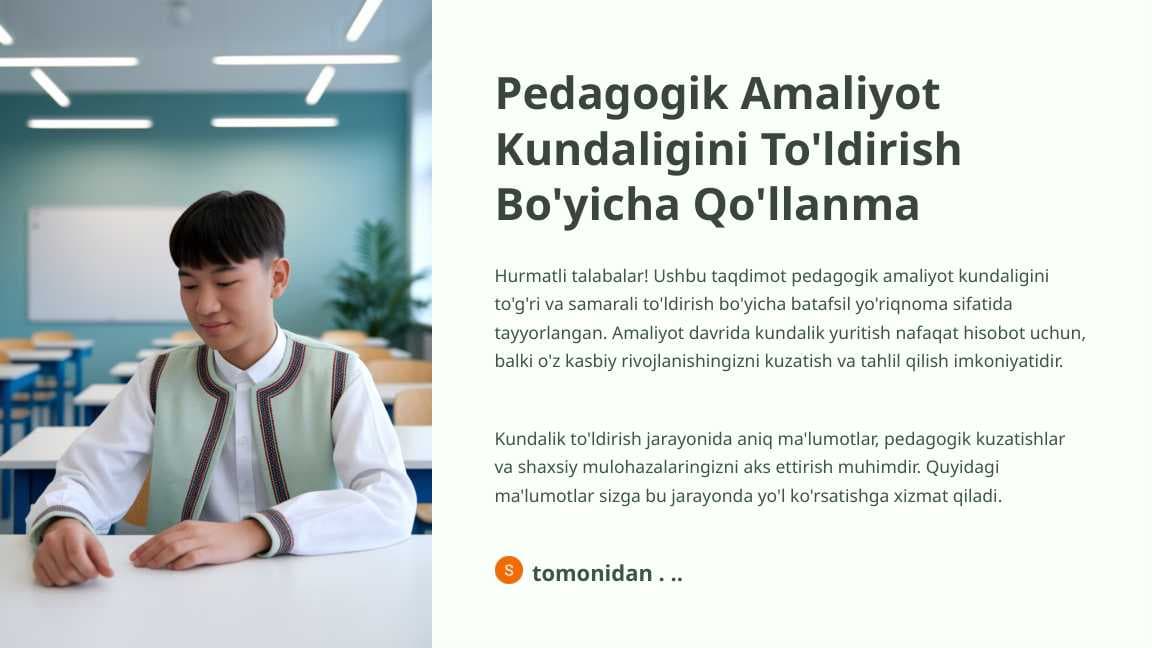 Pedagogik Amaliyot Kundaligini To'ldirish Bo'yicha Qo'llanma