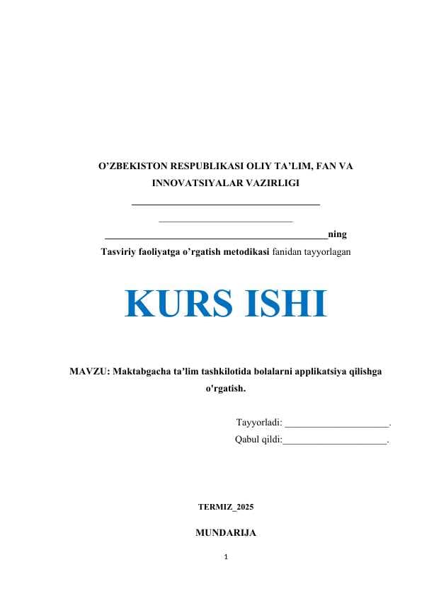 Maktabgacha taʼlim tashkilotida bolalarni applikatsiya qilishga o'rgatish.