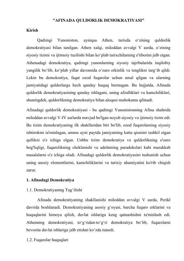 AFINADA QULDORLIK DEMOKRATIYASI