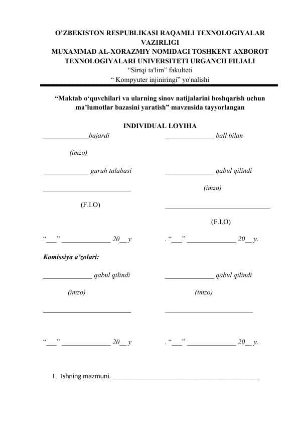 Maktab o‘quvchilari va ularning sinov natijalarini boshqarish uchun ma’lumotlar bazasini yaratish