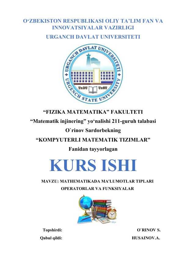 MATHEMATIKADA MA'LUMOTLAR TIPLARI OPERATORLAR VA FUNKSIYALAR