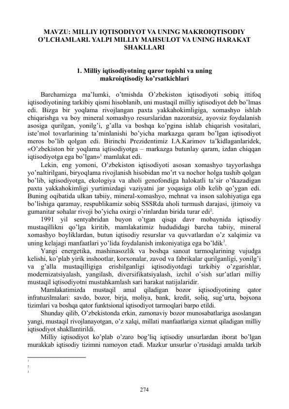 MILLIY IQTISODIYOT VA UNING MAKROIQTISODIY O’LCHAMLARI. YALPI MILLIY MAHSULOT VA UNING HARAKAT SHAKLLARI