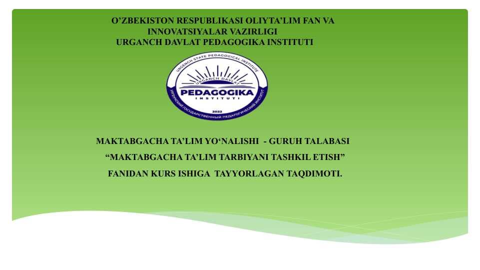 O'yin bola faoliyatining asosiy turi sifatida