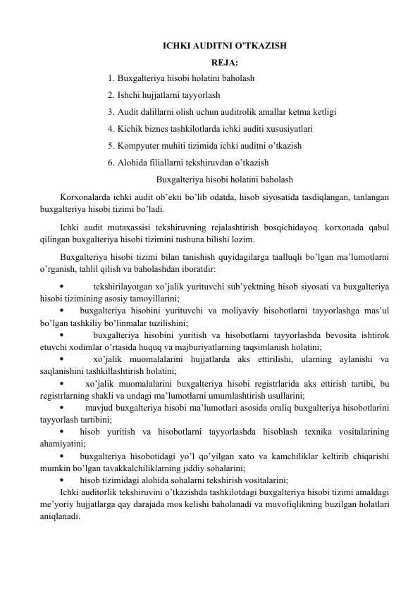 ichki audit o'tkazish