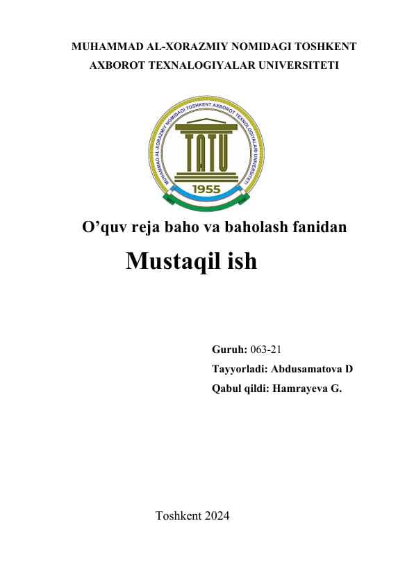 Ta’lim muassasasio’quv rejasi. O’quv reja_meyoriy hujjat sifatida O’quv rejani tuzishda foydalaniladigan me’yoriy va metodik hujjatlar. O’quv reja tuzilishi. Natijaviy O’quv reja-o’quv vaqtini muqobillashtirishning kuchli vositasi. O’quv dasturlari.