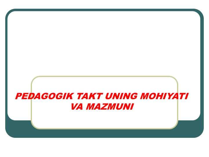 PEDAGOGIK TAKT