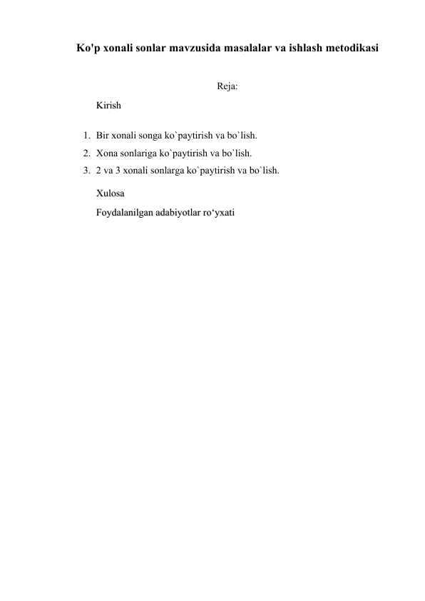 Ko'p xonali sonlar mavzusida masalalar va ishlash metodikasi