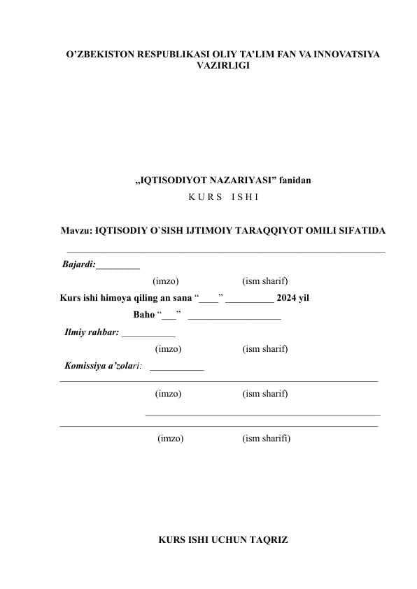 IQTISODIY O'SISH IJTIMOIY TARAQQIYOT OMILI SIFATIDA