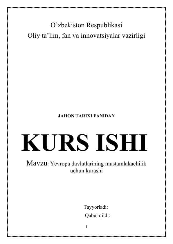Yevropa davlatlarining mustamlakachilik uchun kurashi