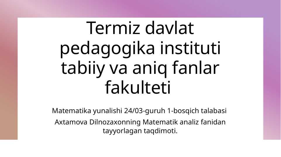 Bolsano-Koshining birinchi teoremasiva uni tenglamalarini yechish tadbiqi. Bolsano-Koshining ikkinchi teoremasiva uning yordamida tesakari funksiyani mavjudligini isbotlash.Funksiyaning chigaralaganligini haqida Veyershtressning birinchi va ikkinchi teoremalari